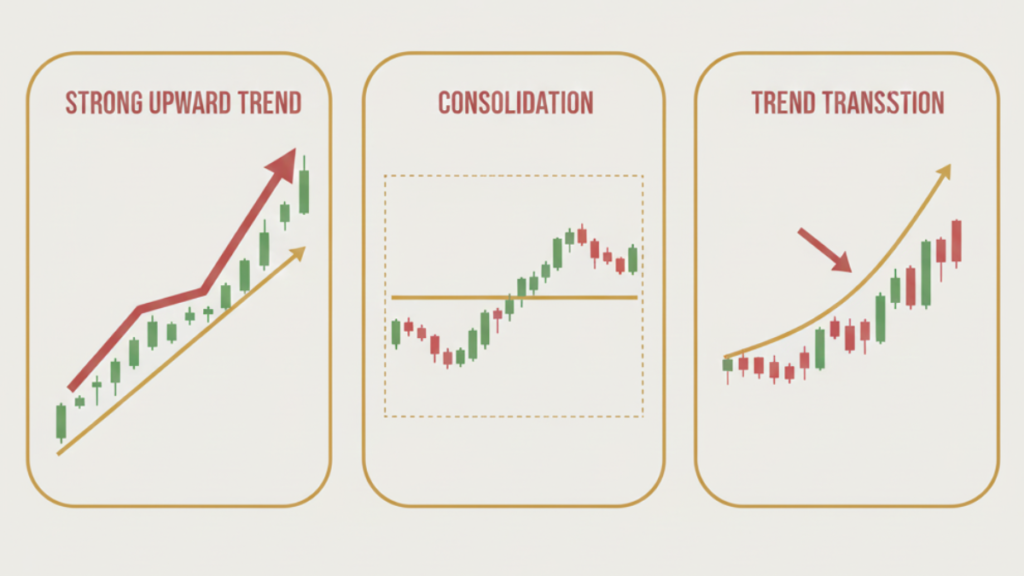Moving average slope showing strong trend consolidation and trend transition in stock market analysis